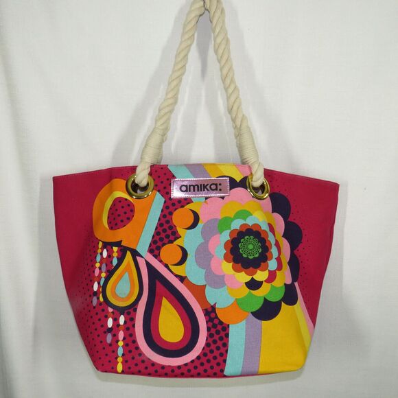 Amika Signature Rope Handle Large Tote Bag In Floral Pink Multi - Picture 11 of 11